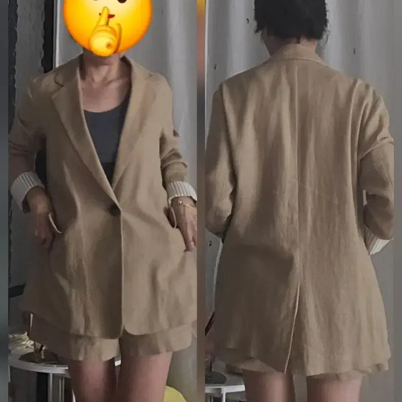 [BUNJANG] Mito Linen Jacket & Shorts Two-Piece Set / 미쏘)진베이지 린넨 자켓 & 반바지 투피스 세트 셋업 55