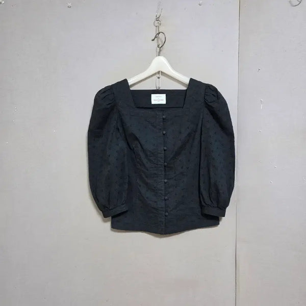 [BUNJANG] Ashley Shop Square Neck 7/8 Sleeve Black Blouse XS / 스퀘어넥 7부소매 블랙 블라우스 XS  n7906