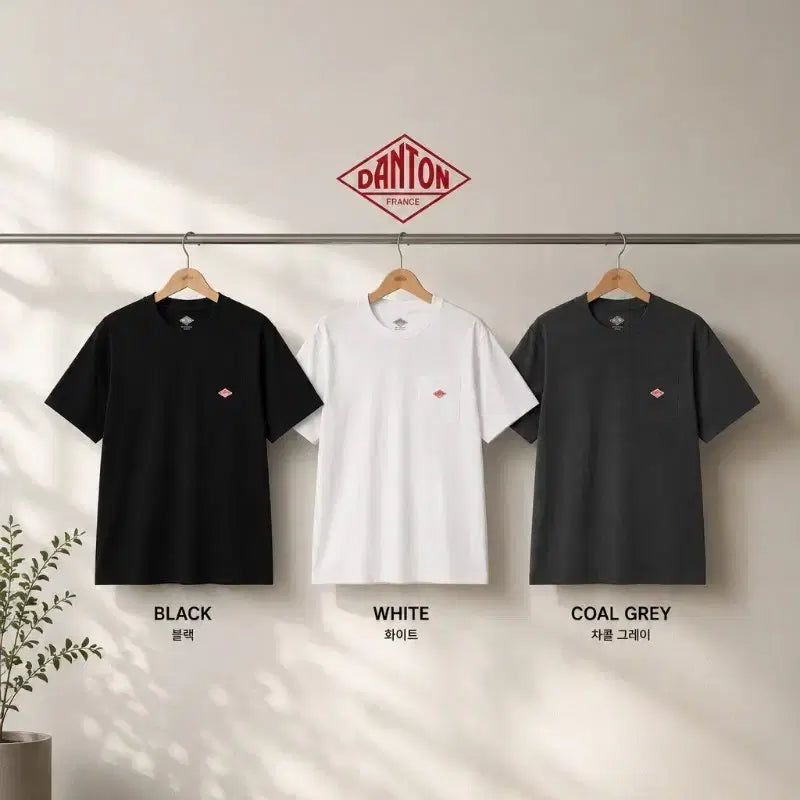 [BUNJANG] Danton Short Sleeve T-Shirt (Black/White/Charcoal Grey) / 단톤 반팔티 블랙/화이트/차콜 그레이