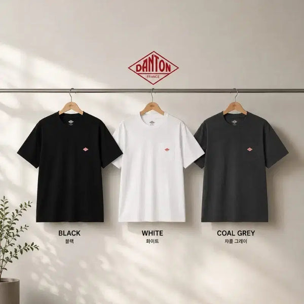 [BUNJANG] Danton Short Sleeve T-Shirt (Black/White/Charcoal Grey) / 단톤 반팔티 블랙/화이트/차콜 그레이