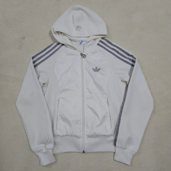 [BUNJANG] Adidas White Silver Hooded Jersey / 아디다스 화이트 실버 후드집업 져지 급처