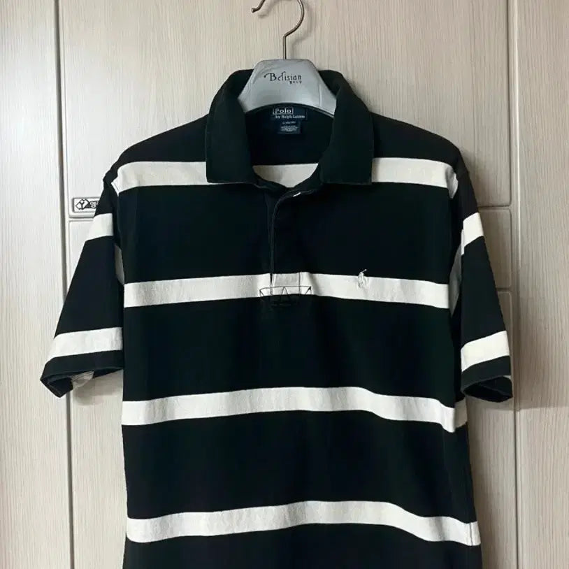 [BUNJANG] Polo Ralph Lauren Boys L Striped Polo Shirt Black White / 폴로 랄프로렌 단가라 카라티 블랙 화이트 보이즈L