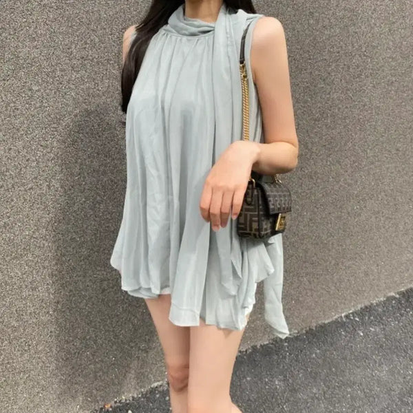 [BUNJANG] Women's Long Blouse with Shirring - Khaki Gray, Free Size / [보관만한새제품] 저렴이x 여신 셔링 여신 엘프 롱 블라우스 핏이쁩니다