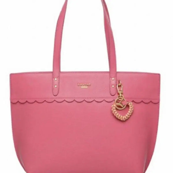 [BUNJANG] Lovcat Pink Leather Shopper Shoulder Bag with Heart Charm / [풀구성 정품] LOVCAT 러브캣 핑크 숄더백 쇼퍼백 러블리 하트 참장식
