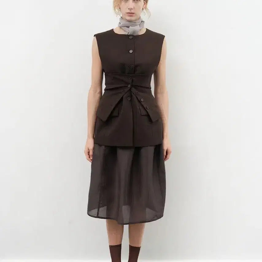 [BUNJANG] Momento Oversized Button Up Vest Brown / 아모멘토 oversized button up vest, brown