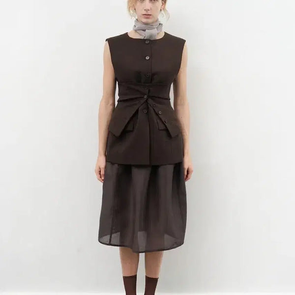 [BUNJANG] Momento Oversized Button Up Vest Brown / 아모멘토 oversized button up vest, brown