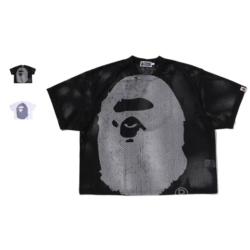 [BUNJANG] Bape Waterprint Ape Head Mesh Relaxed Fit Short Sleeve T-Shirt / 베이프 워터프린트 에이프 헤드 메쉬 릴랙스핏 반팔티
