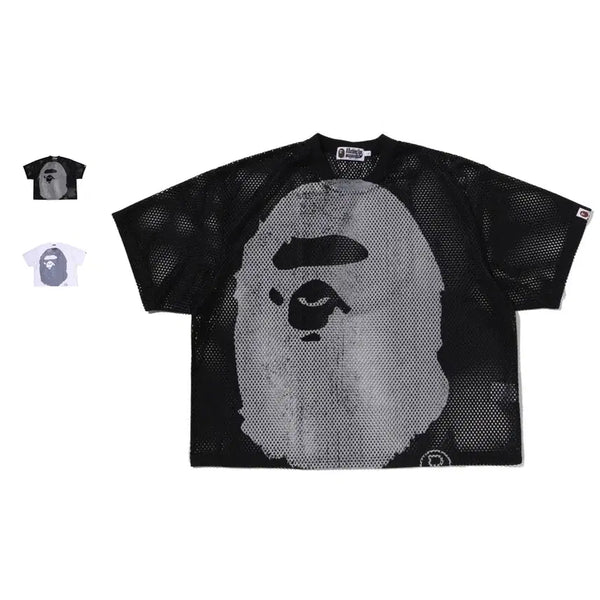 [BUNJANG] Bape Waterprint Ape Head Mesh Relaxed Fit Short Sleeve T-Shirt / 베이프 워터프린트 에이프 헤드 메쉬 릴랙스핏 반팔티