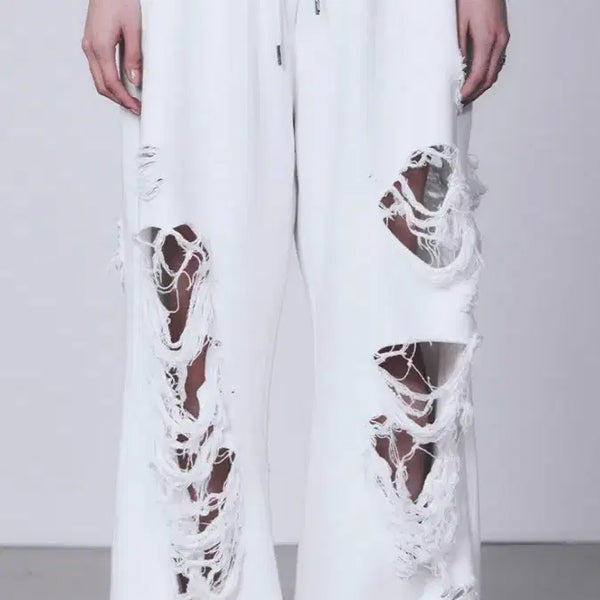 [BUNJANG] TREEMINGBIRD Scratch Damage Wide Sweatpants / 새상품)트리밍버드 스크레치 데미지 스웻팬츠
