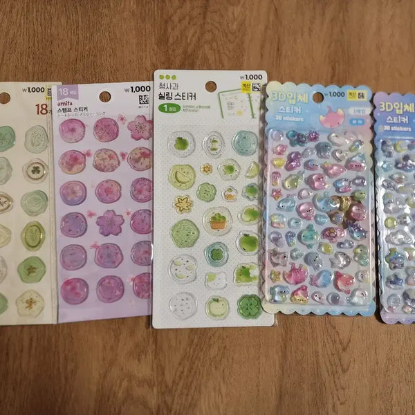 [BUNJANG] Daiso Sealing Stamp 3D Sticker Bundle Set / 다이소 실링/스탬프/입체 스티커 일괄