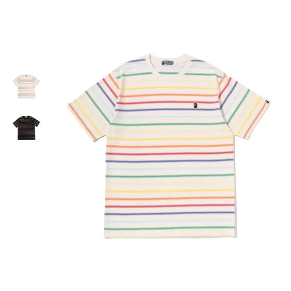 [BUNJANG] BAPE Gradient Rainbow Stripe One-Point Short Sleeve T-Shirt / 베이프 그라데이션 레인보우 스트라이프 원포인트 반팔티