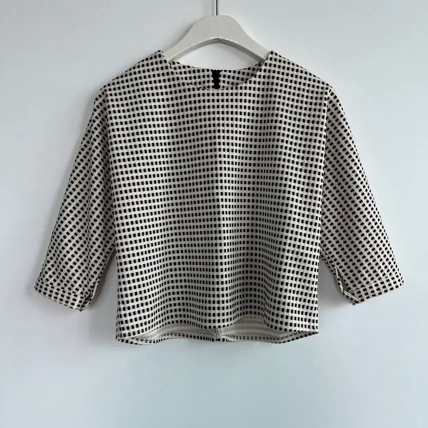 [BUNJANG] Triby Dotorri Jacquard Check Blouse Free Size / 트리바이도토리 자가드 체크 블라우스 F