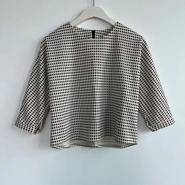 [BUNJANG] Triby Dotorri Jacquard Check Blouse Free Size / 트리바이도토리 자가드 체크 블라우스 F
