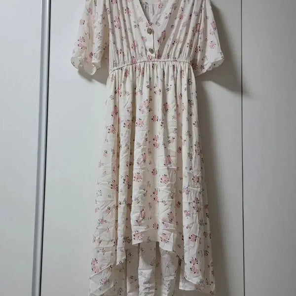 [BUNJANG] Floral Print V-Neck Midi Dress / 플라워 반팔 브이넥 원피스