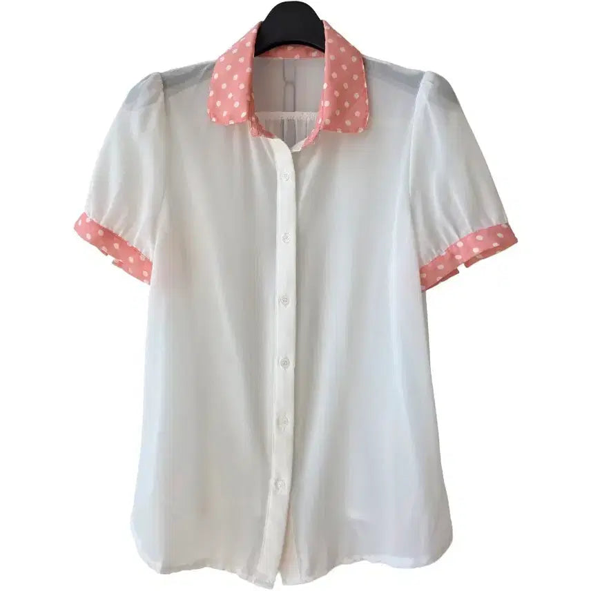 [BUNJANG] Pink Dot Collar Blouse White / 55/핑크도트카라 블라우스