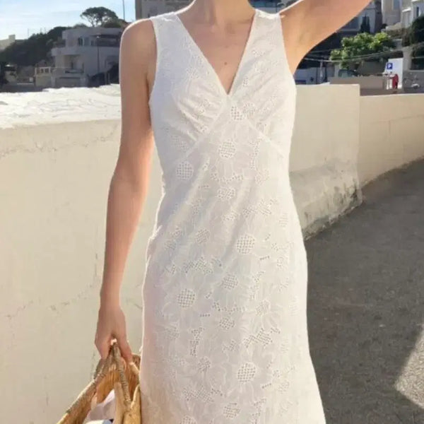 [BUNJANG] Flower Eyelet Mini Dress / (새상품) lo61 화이트 플라워 아일렛 원피스