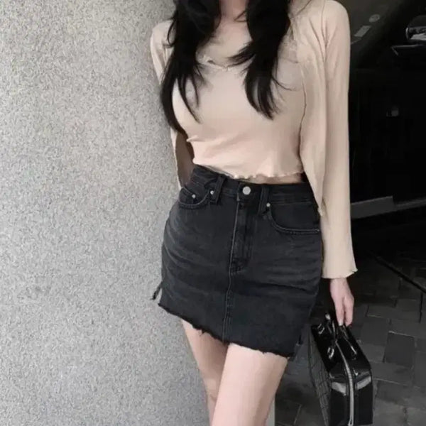 [BUNJANG] Gooz Black Denim Skirt M / 구즈 흑청 데님 스커트 M