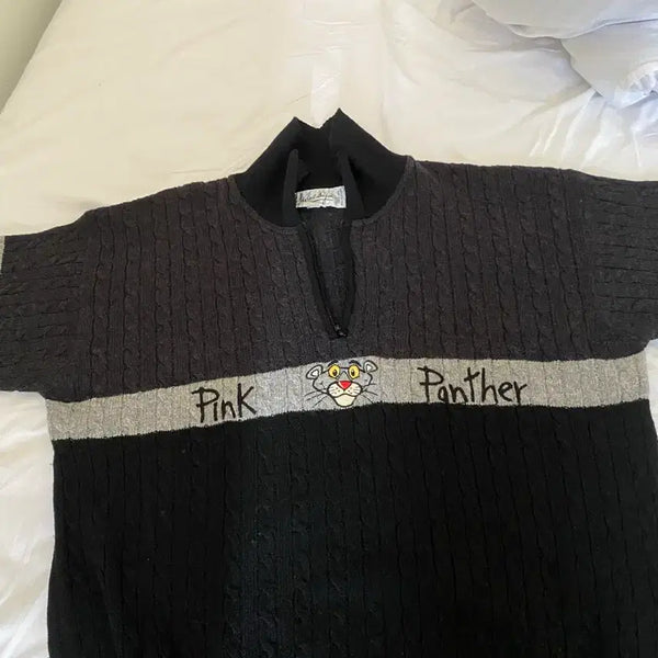 [BUNJANG] JC de Castelbajac x Pink Panther Half-Zip Knit (Made in Italy) - Vintage / 까스텔바작 x 핑크팬더 반집업 니트 (Made in Italy) / 빈티지