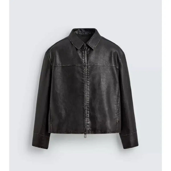 [BUNJANG] Zara Washed Faux Leather Jumper / 자라 워싱 페이크 레더 점퍼 M, L, XL