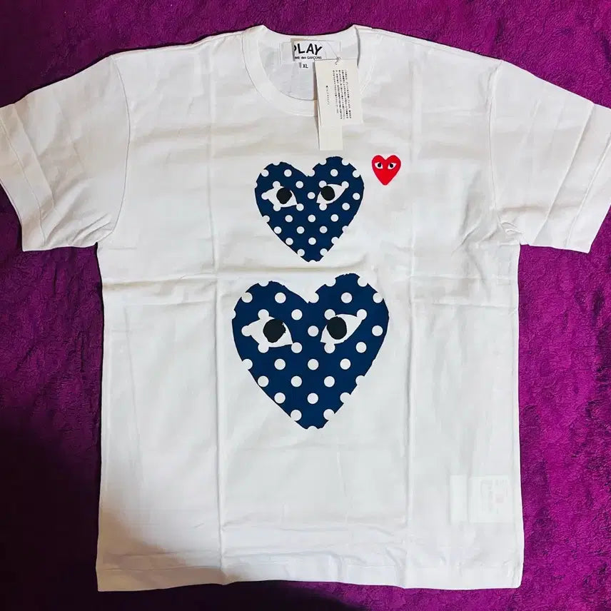 [BUNJANG] Comme des Garçons Play Double Heart Dot T-Shirt / 꼼데가르송 플레이 더블하트 도트 티셔츠드립니다[미사용 새상품]