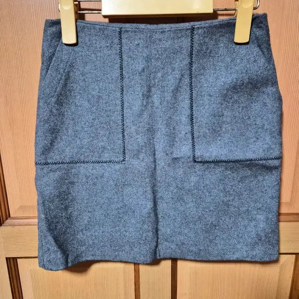 [BUNJANG] Gray Wool Midi Skirt with Stitch Detail / 회색 울 스커트