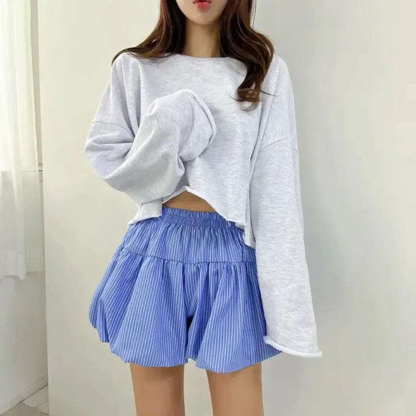 [BUNJANG] Oversized Cropped Sweatshirt Melange Grey / 오버핏 크롭 맨투맨, 멜란지그레이