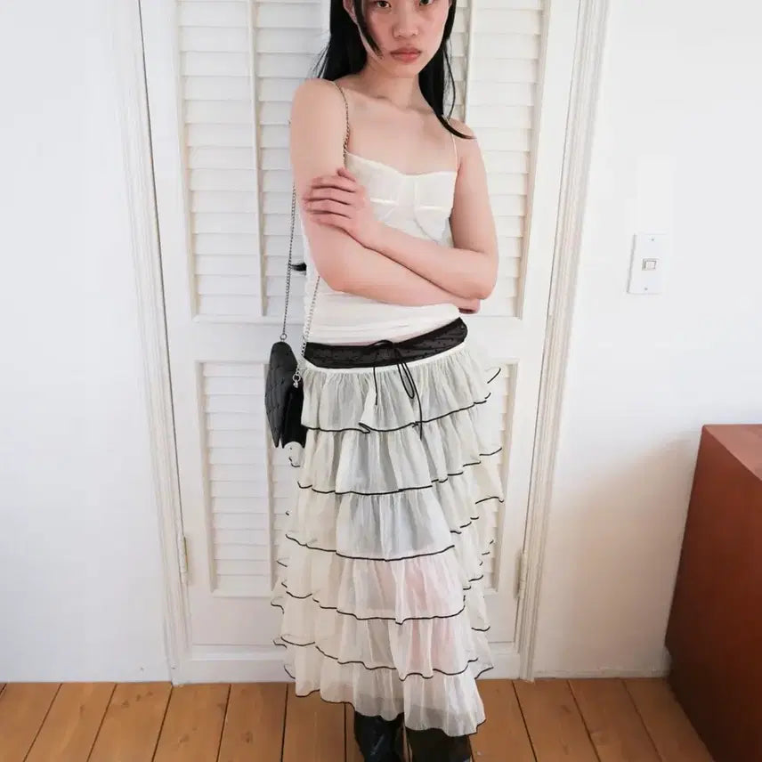 [BUNJANG] Loose Sleepover Noir Tiered Long Skirt / 루즈슬립오버 누아르 티어드 스커트