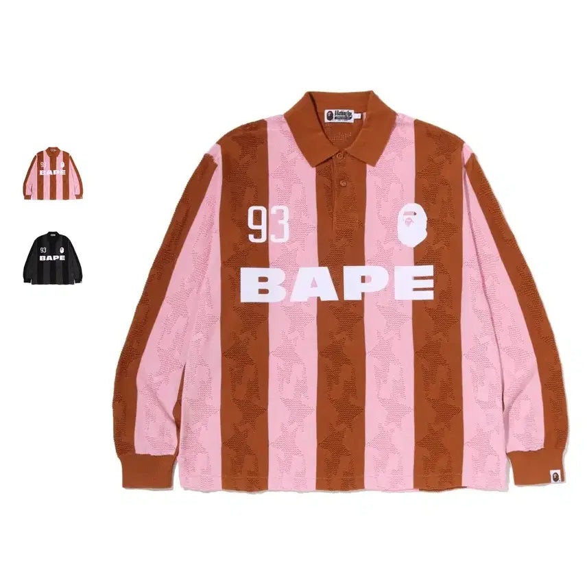 [BUNJANG] BAPE Star Stripe Jacquard Relaxed Fit Long Sleeve T-Shirt / 베이프 스타 스트라이프 자카드 멀티로고 릴랙스핏 긴팔티