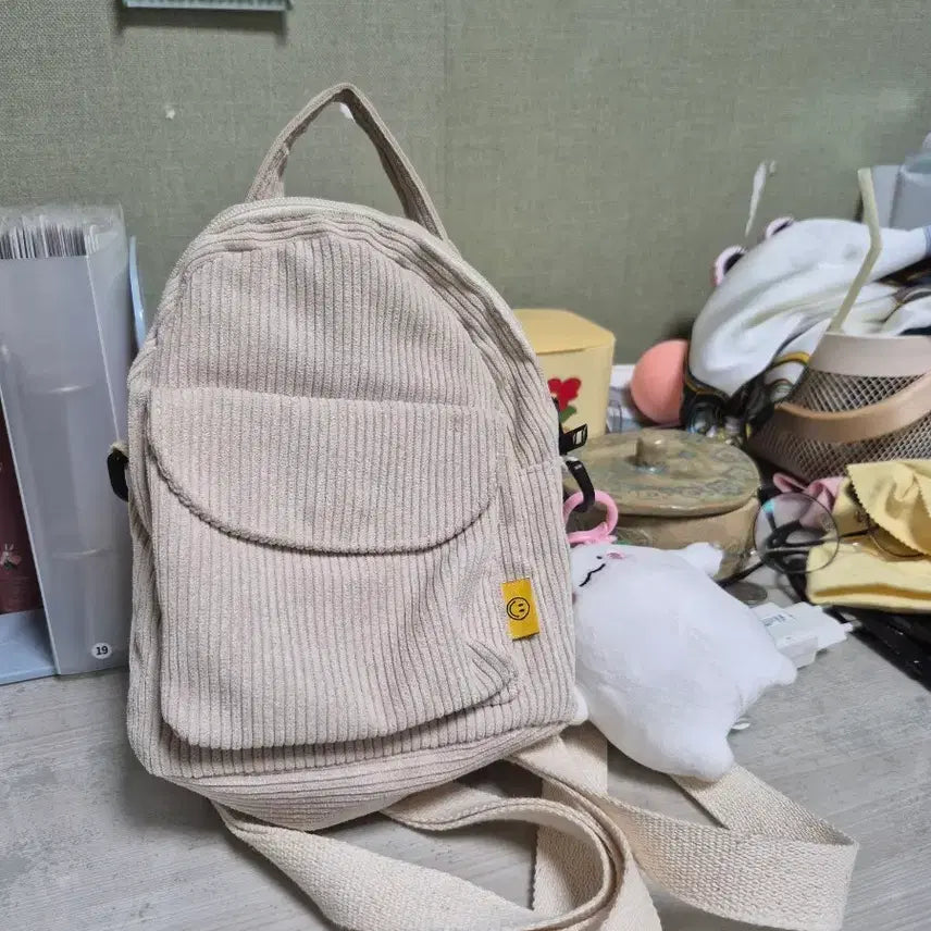 [BUNJANG] Corduroy Mini Backpack Beige / 코듀로이 미니 백팩 베이지색