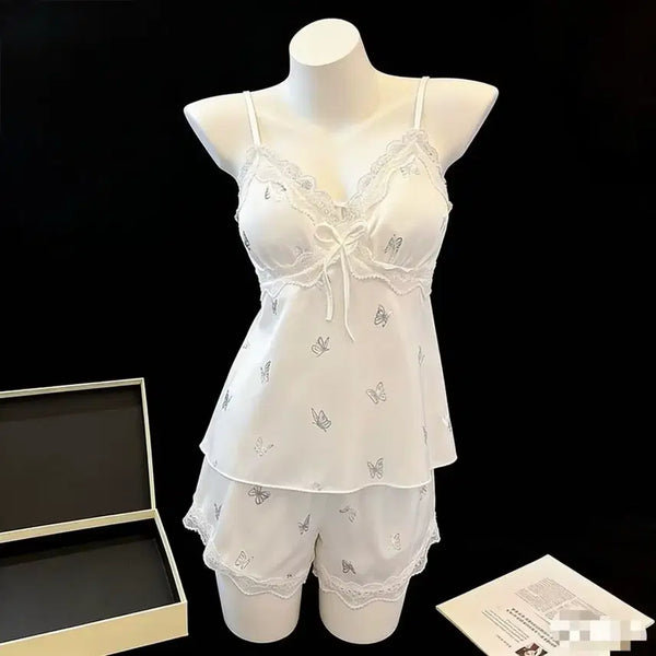 [BUNJANG] Silk Pajama Set - Sleeveless Top and Shorts / 여성 잠옷세트 실크 홈웨어