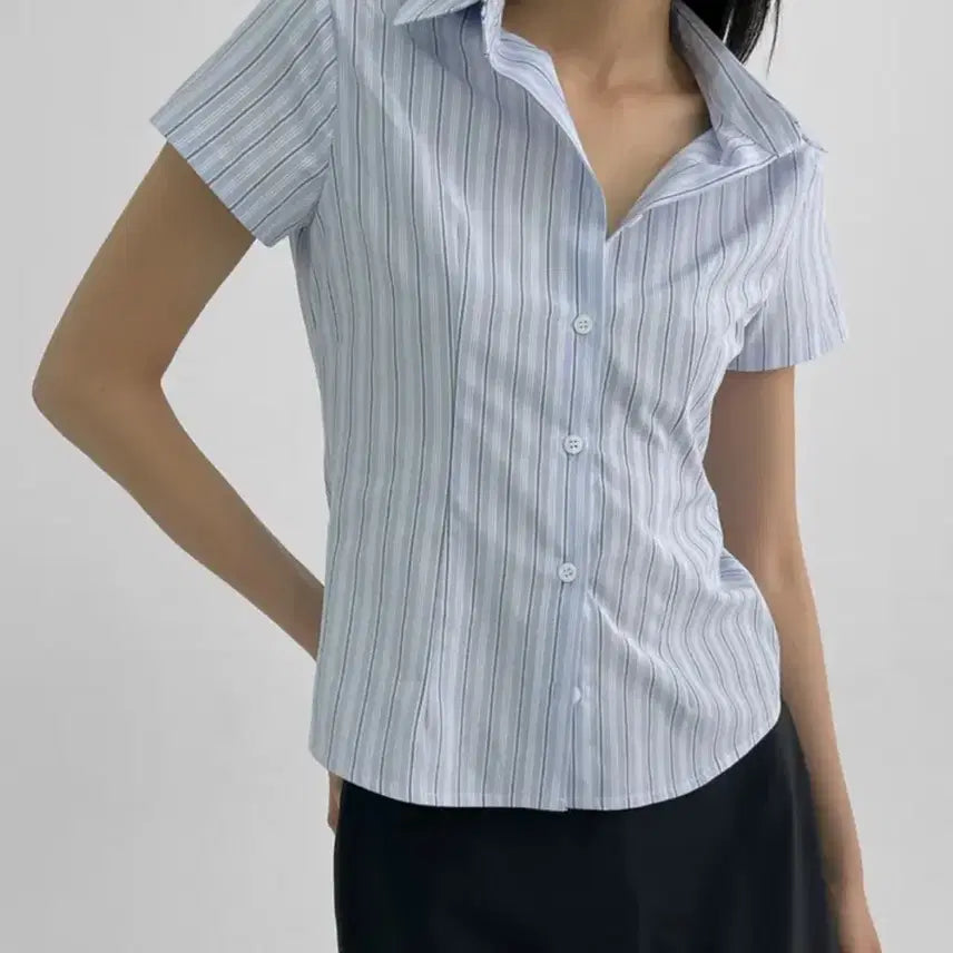 [BUNJANG] Blackup Bayd Stripe Short Sleeve Shirt / 블랙업 베이드 스트라이프 반팔셔츠