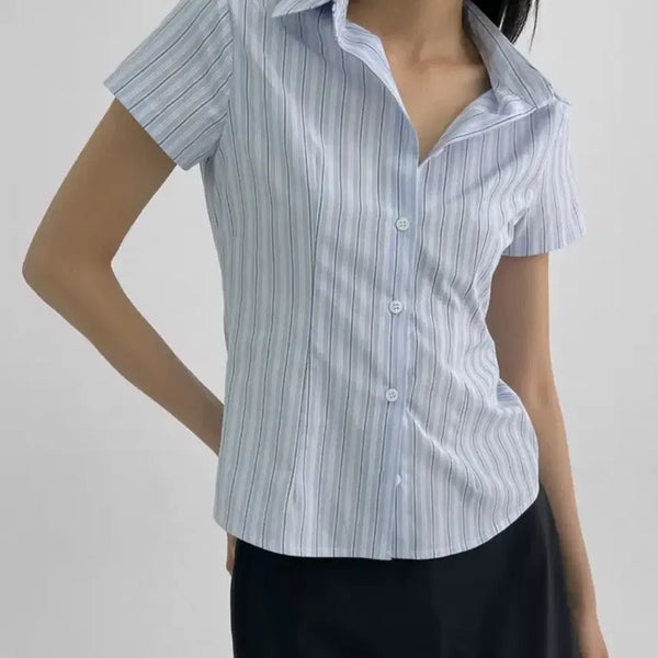 [BUNJANG] Blackup Bayd Stripe Short Sleeve Shirt / 블랙업 베이드 스트라이프 반팔셔츠