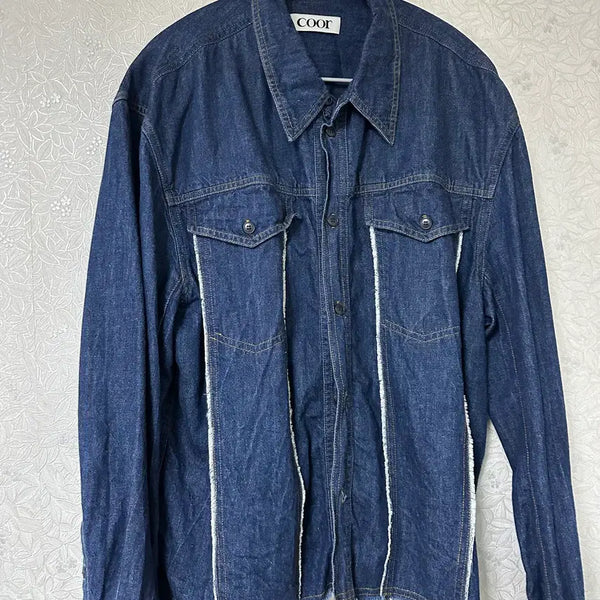 [BUNJANG] Coar Cut-off Cropped Denim Shirt L / 쿠어 절개 컷오프 크롭 데님셔츠 L사이즈