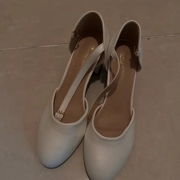 [BUNJANG] White Wedding Strap Flat Shoes (Size 240, 5cm Heel) / 화이트 웨딩 슈즈240 5cm