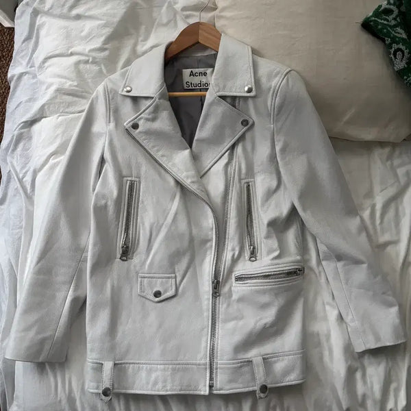 [BUNJANG] Acne Studios Leather Rider Jacket White / Acne Studios 아크네 스튜디오 가죽 라이더 자켓 화이트
