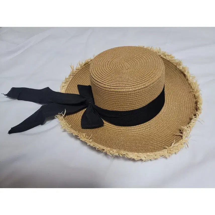 [BUNJANG] Women's Wide Brim Straw Hat with Ribbon Fedora / 밀짚모자 여성 여름 챙 넓은 리본 페도라