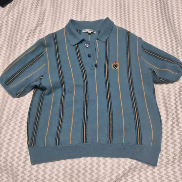 [BUNJANG] Heritagefloss Striped Knit Polo T-shirt / 헤리티지플로스 스트라이프 니트 폴로티