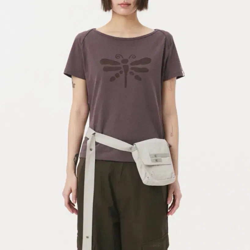 [BUNJANG] OHEHIO Dragonfly Butterfly Slim Short Sleeve T-shirt Purple / 오헤시오 빈티지 드래곤플라이 나비 슬림 반팔티셔츠 퍼플 / 모리걸하구미