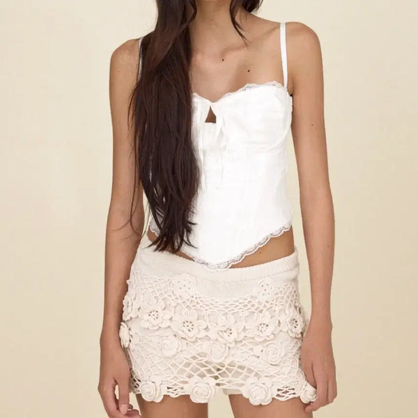 [BUNJANG] Glowny Blooming Corset Top White M / 글로니 블루밍 코르셋 탑 화이트m