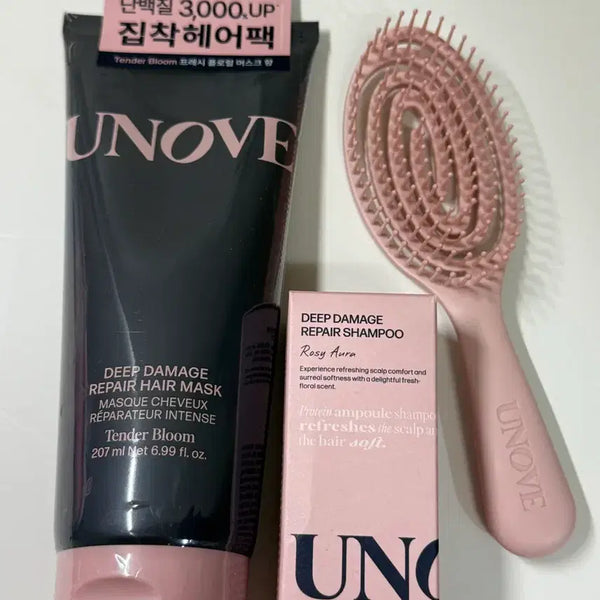 [BUNJANG] UNOVE Deep Damage Repair Hair Mask Treatment Shampoo Brush / 어노브 딥 데미지 리페어 헤어 마스크 트리트먼트 헤어팩 샴푸 빗 브러쉬