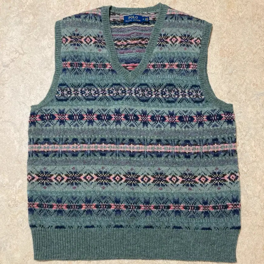 [BUNJANG] Polo Ralph Lauren Fair Isle Knit Vest Green M / 폴로 랄프로렌 페어아일 니트 스웨터 조끼 그린 M