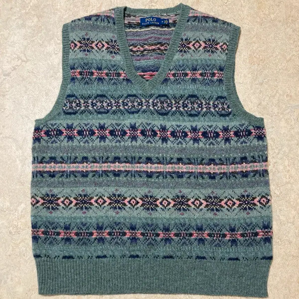 [BUNJANG] Polo Ralph Lauren Fair Isle Knit Vest Green M / 폴로 랄프로렌 페어아일 니트 스웨터 조끼 그린 M