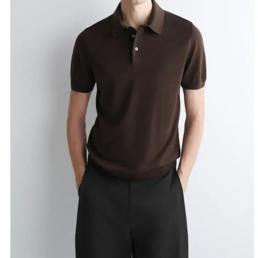 [BUNJANG] COS Brown Silk Knit Polo Shirt L / COS 브라운 실크 니트 폴로티 L