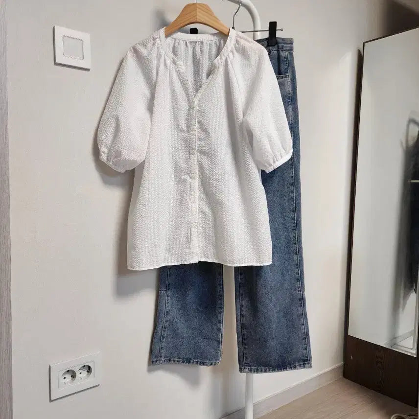 [BUNJANG] LBL White Balloon Sleeve Blouse / LBL 흰색 벌룬 소매 블라우스