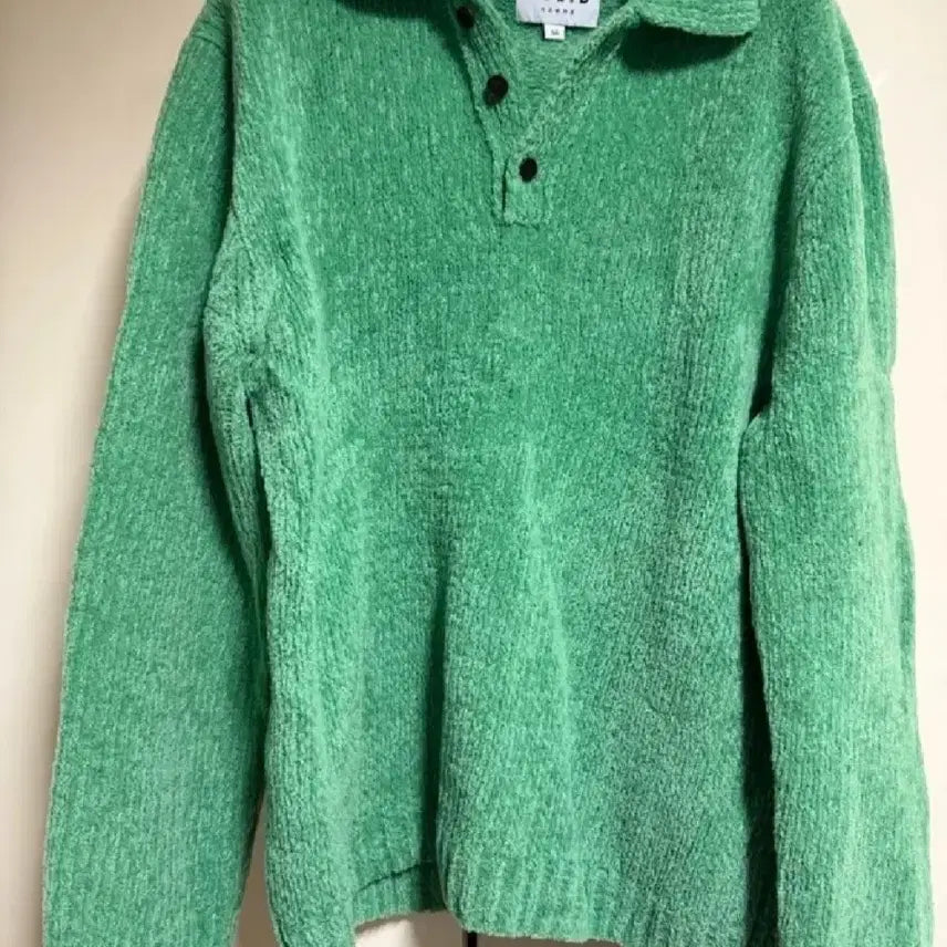 [BUNJANG] Solid Homme Green Wool Chenille Collar Neck Knit Size 105 / 솔리드옴므 그린 울 셔닐 카라 넥 니트 105사이즈