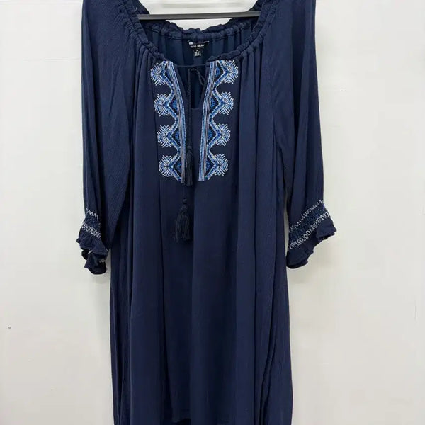 [BUNJANG] Plastic Island Navy Embroidered Tassel Strap Midi Dress / 플라스틱 아일랜드 원피스