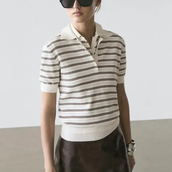 [BUNJANG] Massimo Dutti Striped Short Sleeve Knit XS / Massimo Dutti 스트라이프 반팔 니트 XS