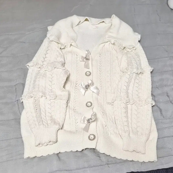 [BUNJANG] Liz Lisa Ribbon Pearl Cardigan / 리즈리사 리본 진주 가디건