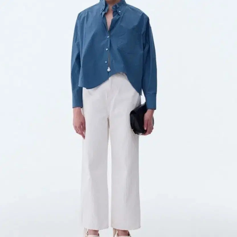 [BUNJANG] Recto Cropped Blue Shirt / 렉토 크롭 블루셔츠