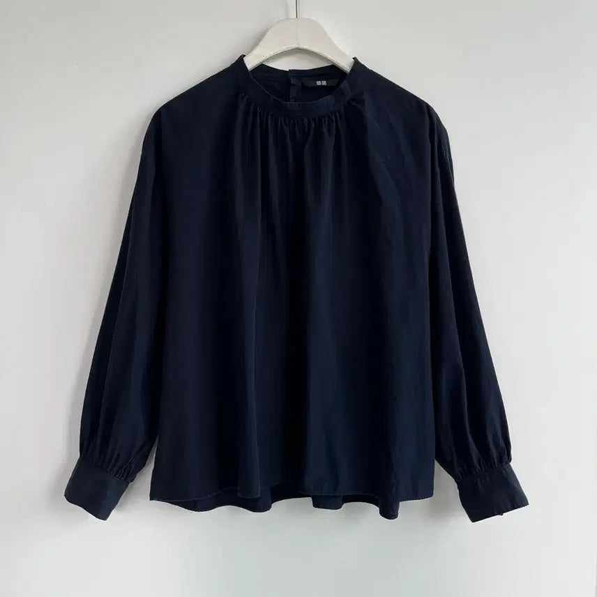 [BUNJANG] Uniqlo Navy Cotton Shirring Blouse L / 유니클로 네이비 코튼 셔링 블라우스 L
